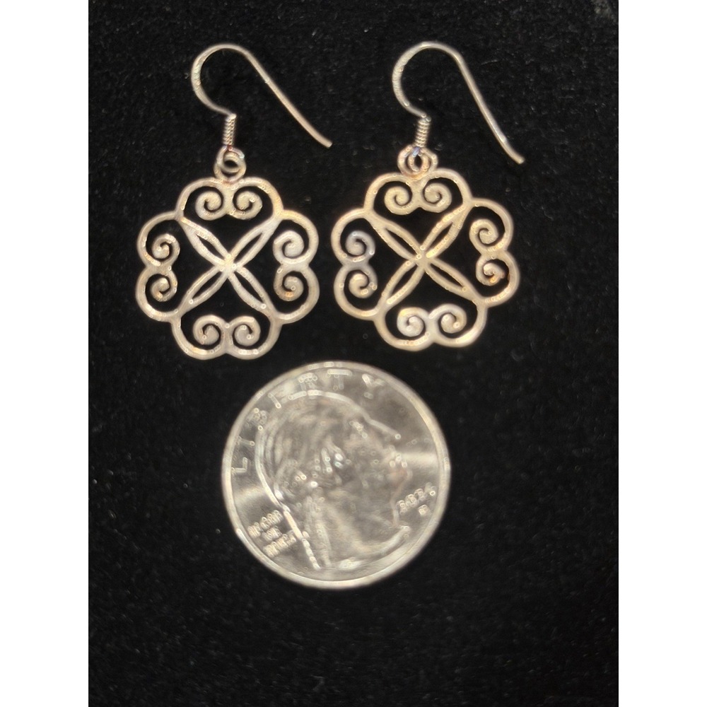 ✨ Sterling Silver Scroll Floral Dangle Earrings 925 Boho Openwork ✨ - Picture 2 of 5